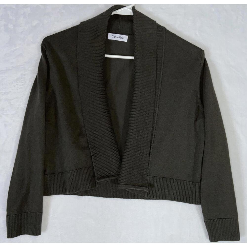 Calvin Klein women long sleeve open front Green cropped cardigan size Small